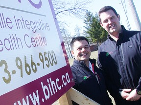 Local chiropractors Matt Wong and Ben Osborne are opening a new facility for their Belleville Integrative Health Centre on Bell Boulevard. Currently operating out of 77 College St. West, the duo hope to move into their new facility at the end of the summer. (Paul Svoboda/The Intelligencer)