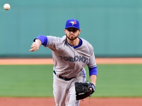 Toronto Blue Jays starting pitcher Drew Hutchison pitches during the first inning against the Boston Red Sox at Fenway Park on April 28, 2015. (BOB DeCHIARA/USA TODAY Sports)