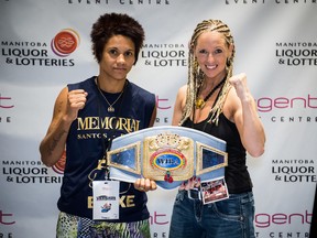 Olivia Gerula (right) will fight Simone Da Silva of Brazil on Thursday night for the WIBA featherweight title at Club Regent Casino.