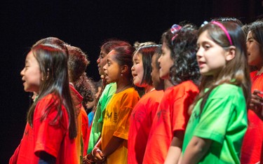 Young students in the Regent Park School of Music choir perform  at CRESCENDO 2015 in support of Regent Park School of Music held at Ada Slaight Hall in Daniels Spectrum in the Regent Park neighbourhood in Toronto, Ont. on Wednesday April 29, 2015.  The evening include musical performances by student, recent graduates and special guests. Ernest Doroszuk/Toronto Sun