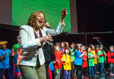 Lorraine Segato (Parachute Club)  performs Rise Up! - along with the young kids of RPSM Choir -  at CRESCENDO 2015 in support of Regent Park School of Music held at Ada Slaight Hall in Daniels Spectrum in the Regent Park neighbourhood in Toronto, Ont. on Wednesday April 29, 2015.  The evening included musical performances by students, recent graduates and special guests. Ernest Doroszuk/Toronto Sun