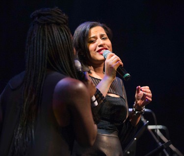 Stacy Ahenkora-Darko and Charlotte Siegel (right) perform at CRESCENDO 2015 in support of Regent Park School of Music held at Ada Slaight Hall in Daniels Spectrum in the Regent Park neighbourhood in Toronto, Ont. on Wednesday April 29, 2015.  The evening include musical performances by student, recent graduates and special guests. Ernest Doroszuk/Toronto Sun