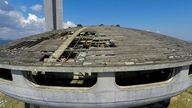 A photo of the damaged roof of The Buzludzha Monument, which is shaped like an UFO. (WENN.com)