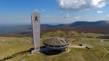 A high angled view of the UFO-shaped Buzludzha Monument built on the top of Stara Planina mountain by the former Bulgarian communist regime. (WENN.com)