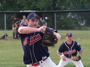 The Alvinston Indians are looking to capture a third-straight St. Thomas and District Men's Fastball League playoff championship, but may have to do so without the services of pitcher Kyle Crawford. Head coach/manager Paul McCart found out recently they may not have the Glencoe native, the league's top pitcher in 2014, toeing the rubber this season. (FILE PHOTO/ THE OBSERVER/ POSTMEDIA NETWORK)