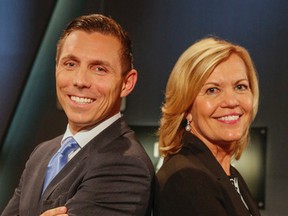 PC leadership candidates Patrick Brown and Christine Elliott at TVO on April 30, 2015. (Dave Thomas/Toronto Sun)