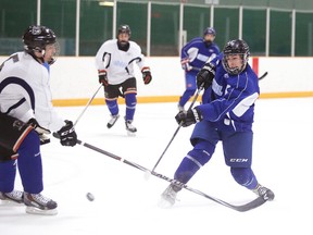 Sudbury Wolves 2015 top draft pick David Levin shows his stuff at the Sudbury Wolves orientation camp in Sudbury, Ont. on Sunday April 26, 2015.