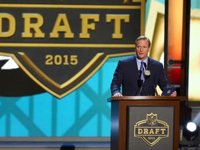 NFL commissioner Roger Goodell addresses the crowd during the first round of the NFL draft Thursday at the Auditorium Theatre of Roosevelt University. (Jerry Lai/USA TODAY Sports)