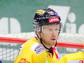 Jamie Fraser, a defenceman with the Vienna Capitals of the Austrian Hockey League, practiced for Team Canada and played in a pre-tournament game prior to the IIHF World Championship. The 29-year-old Sarnia native scored the game-winning goal against Austria. (Handout photo)