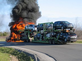 Fort Erie Fire Department responded to a call for a transport truck on fire at the Flying J Truck Stop on Friday. Harry Rosettani/Special to the Times/Postmedia Network