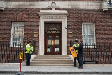 General views of St. Mary's Hospital's Lindo Wing in London on May 2, 2015 where Catherine, Duchess of Cambridge gave birth to a baby girl. (Daniel Deme/WENN.com)