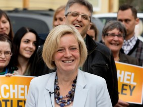 Alberta NDP leader Rachel Notley speaks to the media prior voting in the Alberta provincial election at an advance poll at the McKernan Community Centre in Edmonton on May 1, 2015. (David Bloom/Postmedia Network)