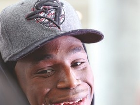 NBA rookie of the year Andrew Wiggins arrives at Pearson International Airport on Saturday. (VERONICA HENRI/Toronto Sun)