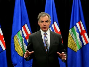 PC leader Jim Prentice talks to the media in advance of the annual Premiers Dinner at the Shaw Conference Centre on Thursday, April 30, 2015 in Edmonton, Alta. Tom Braid/Edmonton Sun/Postmedia Network