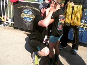 Scott Hollywood and his daughter Caitlyn Hollywood ran the WPS Half Marathon Sunday, May 3, 2015 in honour of Scott's dad, who passed away from cancer last year. (GLEN DAWKINS/Winnipeg Sun)