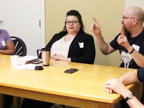 Writers discuss techniques during GenreCon, an event staged by the Sarnia Public Library on Saturday. About 60 people spoke and discussed the writing process. Photograph taken on Saturday, May 2, 2015 at Sarnia, Ontario. (NEIL BOWEN/ SARNIA OBSERVER/ POSTMEDIA NETWORK)