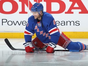 Rangers defenceman Kevin Klein had his arm broken by an Alex Ovechkin shot on March 11, but that didn’t stop him from stepping in front of a blast from the Capitals captain during Game 2 of their Eastern Conference semifinal matchup on Saturday. (Getty Images/AFP)