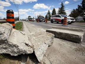 Motorists heading west through Belleville, Ont. might want to think twice before driving on Dundas Street West in the area of the Sidney Street intersection due to major construction (see here Wednesday, April 29, 2015.) The infrastructure project is conducted as part of the North East Feedermain initiative, one of the features outlined in Build Belleville.  - FILE/Jerome Lessard/Belleville Intelligencer/Postmedia Network