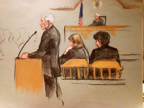 Defense attorney David Bruck presents his opening arguments during the first day of the defense's presentation in the penalty phase of the trial of Boston Marathon bomber Dzhokhar Tsarnaev in this court sketch in Boston, Massachusetts, United States April 27, 2015. REUTERS/Jane Collins