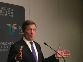 Mayor John Tory speaks to reporters following his speech to the Toronto Region Board of Trade on Monday, May 4, 2015. (DON PEAT/Toronto Sun)