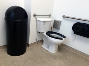 Example of a washroom misusing the space intended for parking the wheelchair. (Submitted photo).