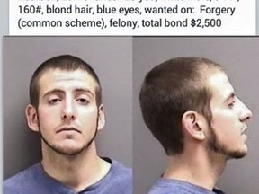 Hey, that's me! Levi Charles Reardon was arrested after 'liking' his own mugshot on a Crimestoppers Facebook page. (Facebook)
