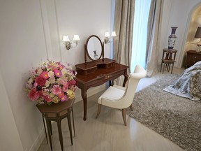 Lay a framed mirror on top of a small table stand to create a feature table 
in a foyer or even your powder room.