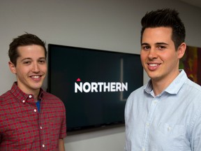Corey Dubeau, left, of Atmos Marketing, and Michael DeLorenzi, a co-founder of Inspiratica, have merged to create Northern. Dubeau and Larry Lau, another Inspiratica co-founder are partners in Northern. DeLorenzi is its chief executive. (MIKE HENSEN, The London Free Press)