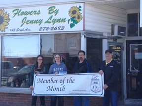 Amanda Bizier, Jenny Brunet, Raymond Gagne, Frank Sisco pose outside of Flowers By Jenny