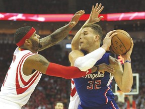 Los Angeles Clippers forward Blake Griffin looks for a pass against the Houston Rockets on Monday night. (USA TODAY SPORTS)