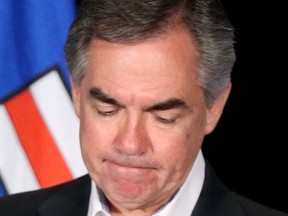 Jim Prentice greets supporters at PC headquarters in Calgary, Alta. on Tuesday May 5, 2015 following provincial election results. The NDP won and Prentice stepped down as MLA. (Jim Wells/Calgary Sun)