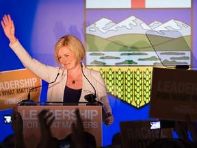 Alberta NDP leader Rachel Notley gives her victory speech in downtown Edmonton, Tuesday, May 5, 2015. David Bloom/Edmonton Sun/Postmedia Network