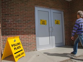 A voter heads to the polls in Pincher Creek. John Stoesser photo/Pincher Creek Echo.