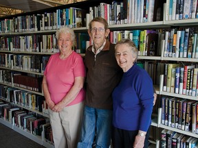From left: Friends of the Library members Caroline Johnson, William Smith and Barbara Kananen. The non-profit society is now in its 25th year of supporting the local public library. John Stoesser photo/Pincher Creek Echo.
