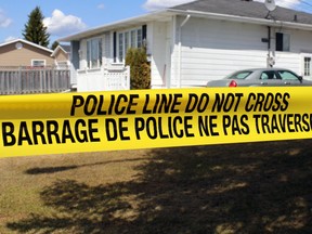 Timmins Police were on the scene of a home on Denise St. Saturday May 2, 2015 where two bodies were found. (Len Gillis/Postmedia Network)