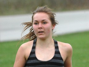 Megan Wilcox set a new school record (5:35) in senior girls 1500m Tuesday afternoon. (CHRIS ABBOTT/TILLSONBURG NEWS)