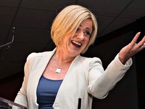 NDP leader and Alberta premier-elect Rachel Notley greets her supporters at the NDP election headquarters at the Westin Hotel in Edmonton, Tuesday, May 5, 2015. Codie McLachlan/Edmonton Sun/Postmedia Network