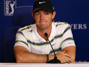 Rory McIlroy of Northern Ireland speaks to the media during a practice round for THE PLAYERS Championship at the TPC Sawgrass Stadium course on May 6, 2015 in Ponte Vedra Beach, Florida.  (Richard Heathcote/Getty Images/AFP)