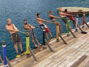 Carolyn Rivera, Tyler Fredrickson, Rodney Lavoie Jr., Mike Holloway, Sierra Dawn Thomas, Dan Foley and Will Sims II compete in the Immunity Challenge during the twelfth episode of SURVIVOR on the 30th season, Wednesday, May 6, 2015. (CBS Television Network)