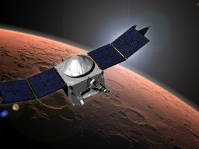 NASA's Mars Atmosphere and Volatile Evolution (MAVEN) mission is seen in this undated artist's concept released September 22, 2014.  
REUTERS/NASA/Goddard Space Flight Center/Handout via Reuters