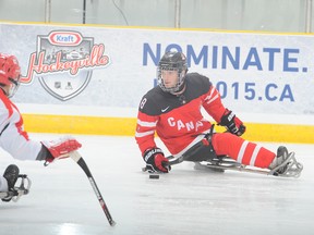 Forest's Tyler McGregor, 21, earned silver with Team Canada at the 2015 International Paralympic Committee Ice Sledge Hockey World Championships April 26 to May 3 in Buffalo, N.Y. McGregor now has a gold, silver and bronze medal on his international sledge hockey resume.  (Handout)
