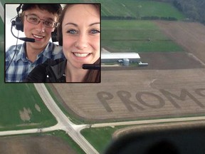 The 'prom-posal' cultivated into the field on the Vankerrebroeck farm south of Norwich on Highway 59 at Maple Dell Road was Andrew McPherson's creative way to ask Nicole Dykstra (inset) to the June 6 prom at College Avenue Secondary School in Woodstock.
