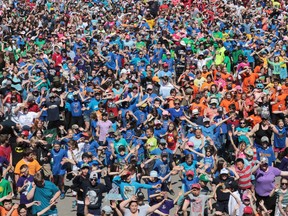 Approximately three thousand elementary school pupils gather at Fort Henry for Kingston, Frontenac, Lennox and Addington Public Health’s fifth annual celebration of dance on Thursday. (Elliot Ferguson/The Whig-Standard)