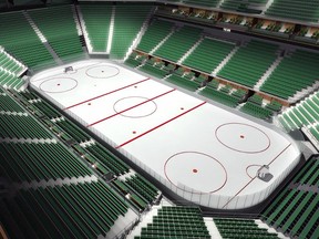The layout for hockey at a proposed arena in downtown Seattle. (Chris Hansen/sonicsarena.com)