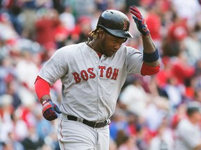 Hanley Ramirez of the Boston Red Sox has 10 home runs and 22 RBIs this season, but is day to day with a left shoulder sprain. (BILL STREICHER/USA TODAY Sports)