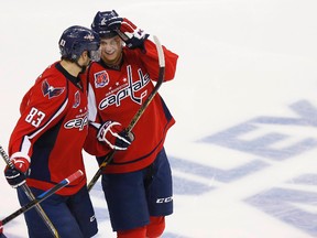 Capitals Jay Beagle (left) and Andre Burakovsky. (USA TODAY SPORTS)