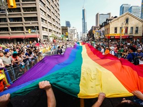An image of the pride flag during the WorldPride 2014 Parade in Toronto.  WorldPride is an event that promotes lesbian, gay, bisexual and transgender (LGBT pride) issues on an international level through parades, festivals and other cultural activities. REUTERS/Mark Blinch