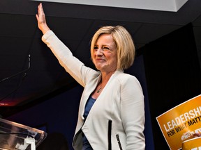 NDP leader and premier elect Rachel Notley greets her supporters at the NDP election headquarters at the Westin Hotel in Edmonton, Alta. on Tuesday, May 5, 2015. Codie McLachlan/Edmonton Sun/Postmedia Network