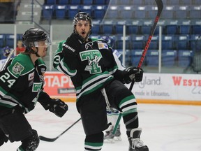 Portage Terriers forward Jordan Boyd celebrates a goal during the recent Western Canada Cup in Fort McMurray, Alta.