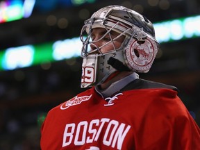 Matt O'Connor of the Boston University Terriers looks on during the third period of the 2015 NCAA Division I Men's Hockey Championship semifinals at TD Garden on April 9, 2015. (Maddie Meyer/Getty Images/AFP)